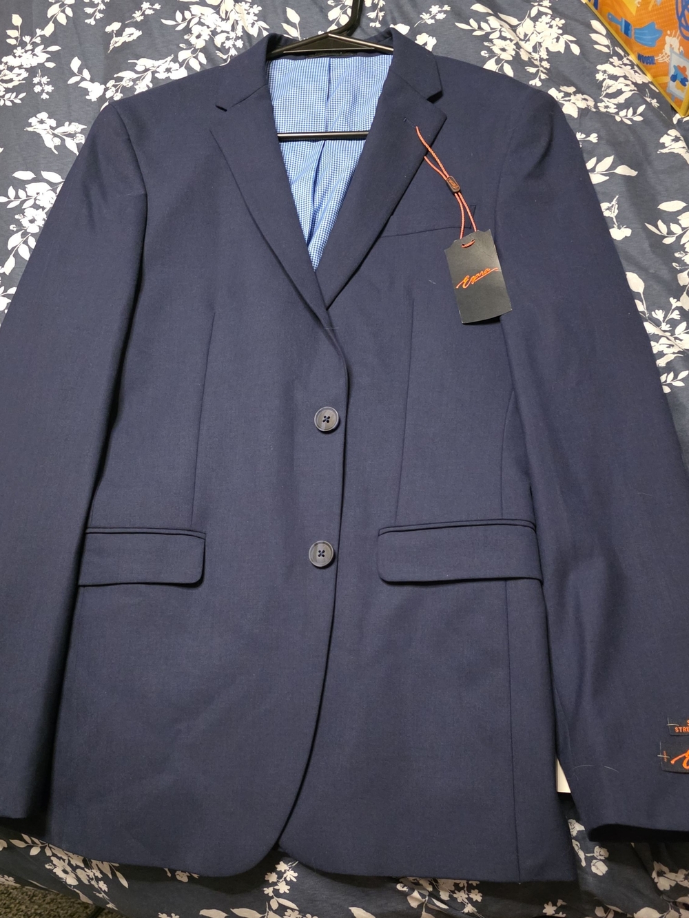 Brand New Egara Mens Navy Blue Two-Button Blazer Skinny Fit Size 38 Reg